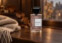 BDK Parfums Gris Charnel EDP в осенней композиции со светлым шарфом и листьями